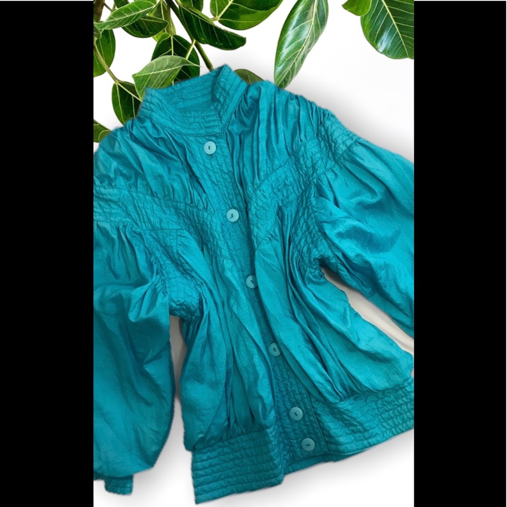 True Vintage 80s Blue Gathered Windbreaker Jacket